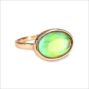 Facet Crystal Oval Mood Ring, Size 8, Brass Statement Jewelry
